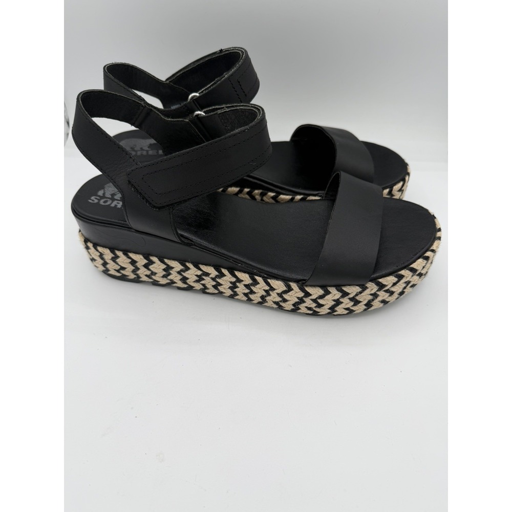 Sorel Cameron Women's Black Strap Jude Wrapped Platform Sole Sandals Size 11